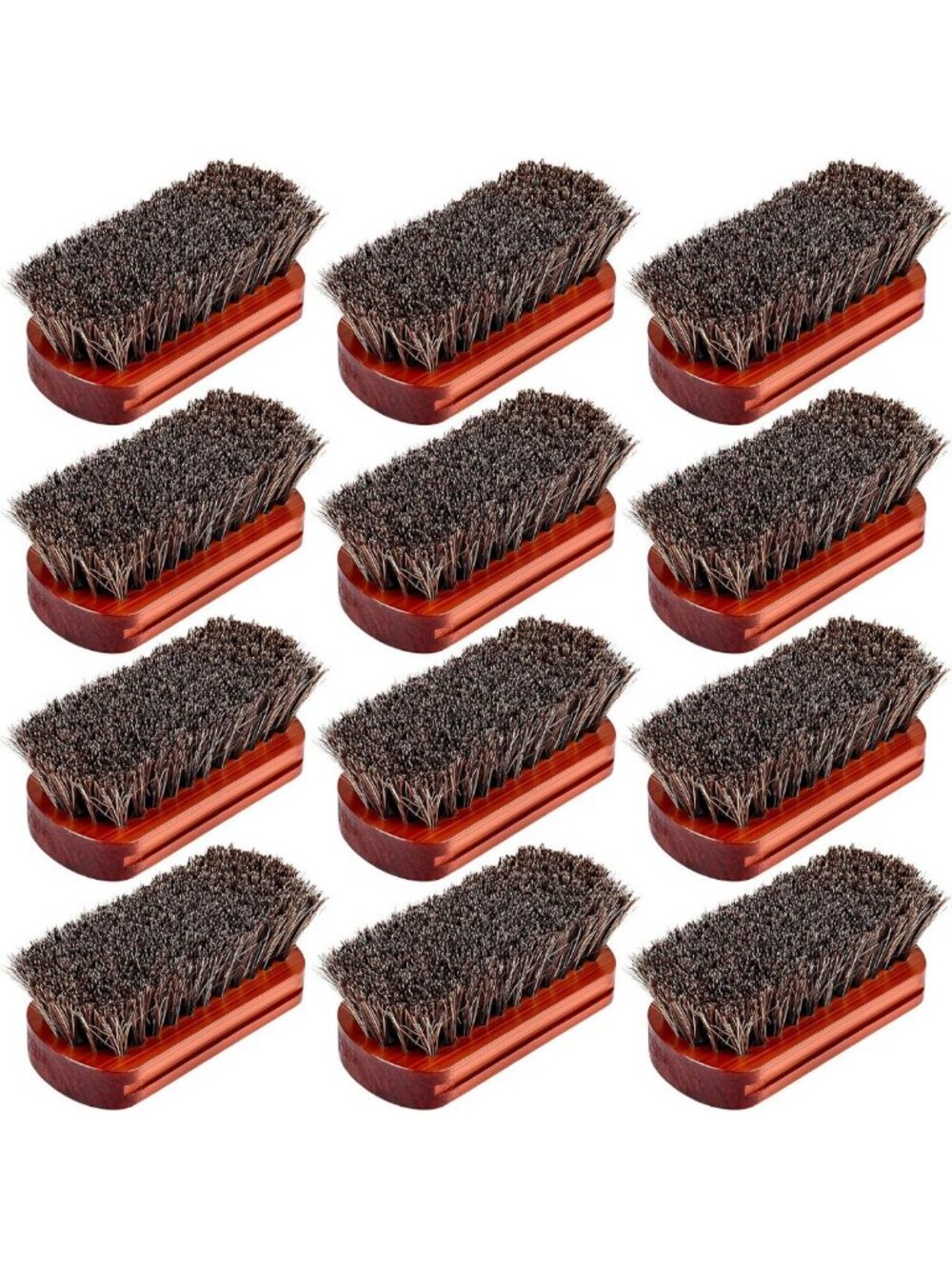 12 Pcs Horsehair Shoe Brush Set with Wooden Handle for Leather Boots & Shoes